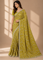 Sunlit Meadow Silver Embroidered Crush Silk Saree