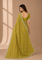 Sunlit Meadow Silver Embroidered Crush Silk Saree