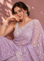 Lavender Blossom Chikankari Embroidered Georgette Saree