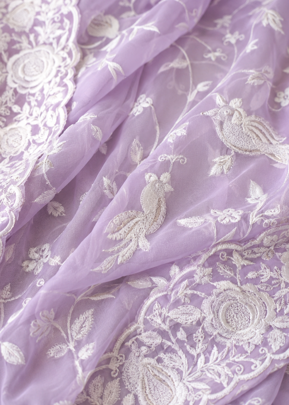 Lavender Blossom Chikankari Embroidered Georgette Saree