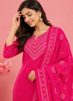 Rani Pink Bandhani Printed Kurta Pant Set with Dupatta