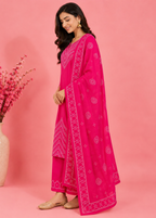 Rani Pink Bandhani Printed Kurta Pant Set with Dupatta
