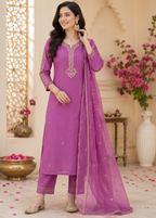 Gulbahaar Embroidered Kurta Pant Set with Organza Dupatta