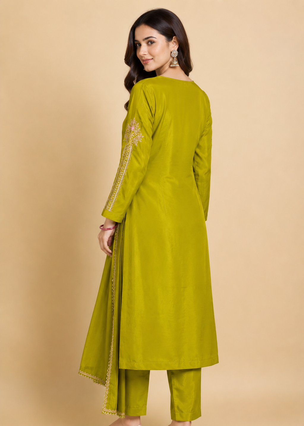 Olive Aura Embroidered Festive Suit Set