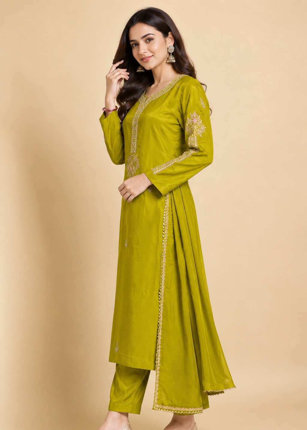 Olive Aura Embroidered Festive Suit Set