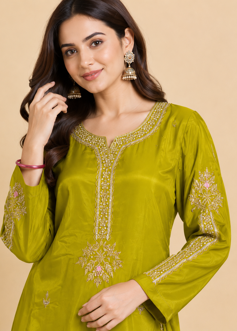 Olive Aura Embroidered Festive Suit Set