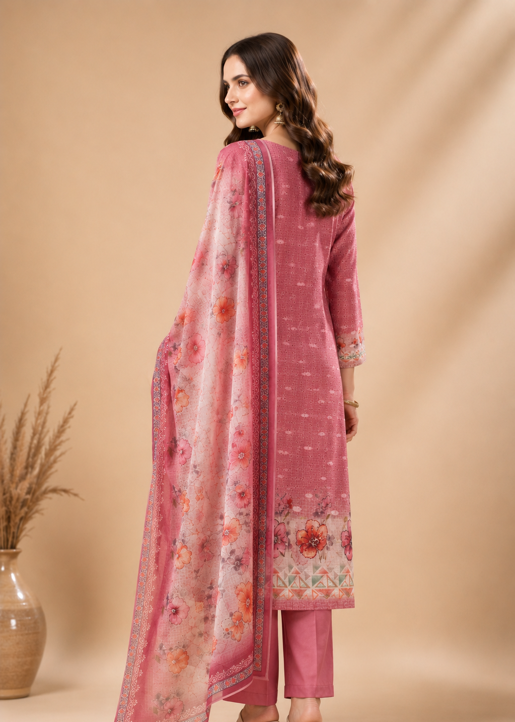 Gulrose Blush Floral Printed Kurta Pant Set with Dupatta