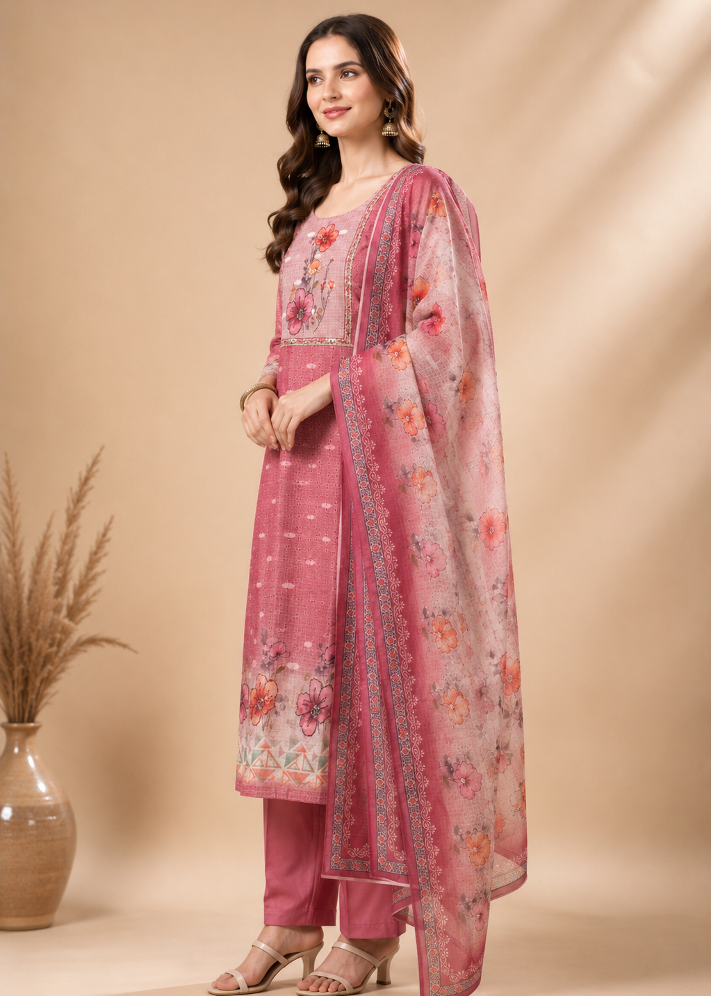 Gulrose Blush Floral Printed Kurta Pant Set with Dupatta