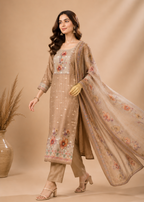 Sandstone Bloom Floral Printed Natural Crepe Kurta Pant Set with Dupatta