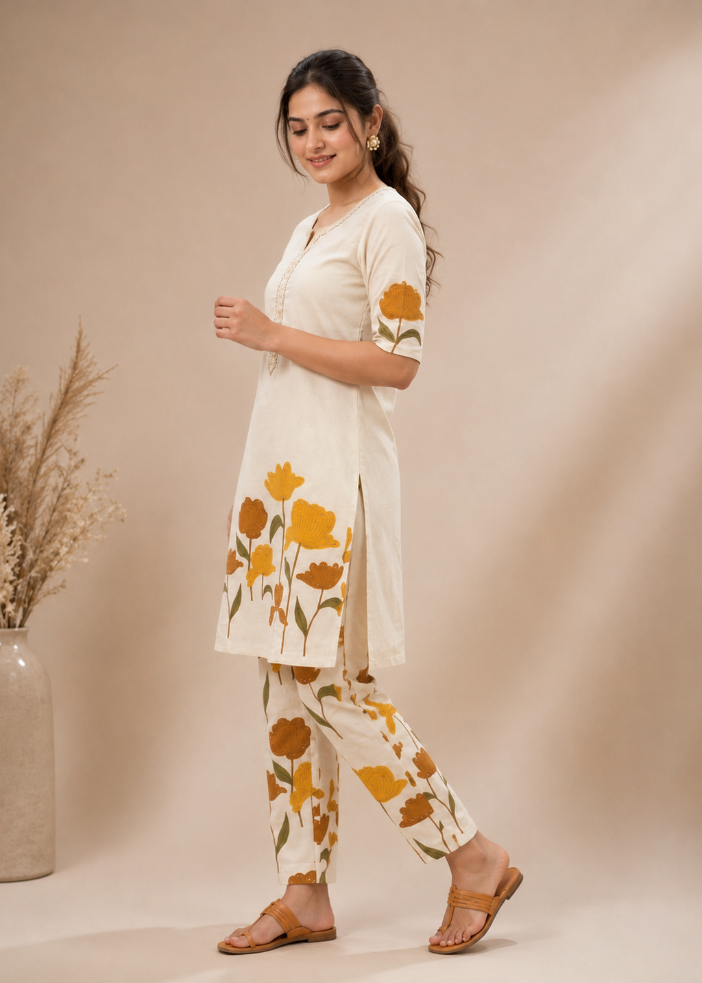 Sunflower Meadow Co-Ord Set in Ivory Bloom