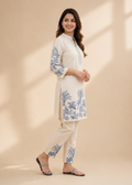 Ivory Blue Tropical Print Cotton Co-Ord Set