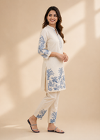 Ivory Blue Tropical Print Cotton Co-Ord Set