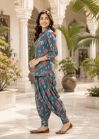 Teal Blue Ikat Print Co-Ord Set