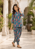 Teal Blue Ikat Print Co-Ord Set