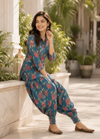 Teal Blue Ikat Print Co-Ord Set