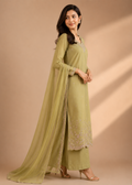 Pistachio Green Embroidered Kurta Set with Organza Dupatta