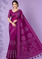 Royal Magenta Bandhani Inspired Satin Silk Saree with Tassel Pallu