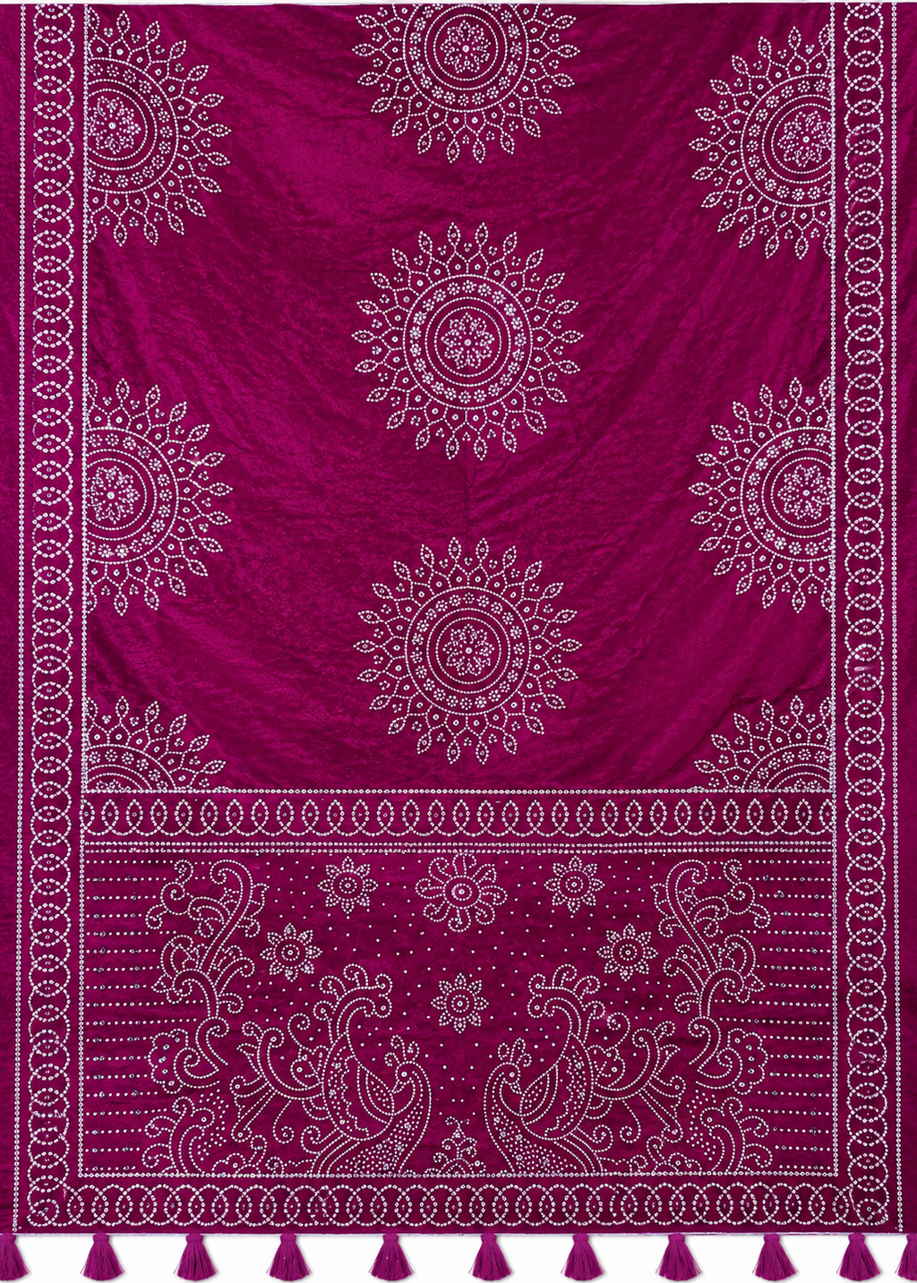 Royal Magenta Bandhani Inspired Satin Silk Saree with Tassel Pallu