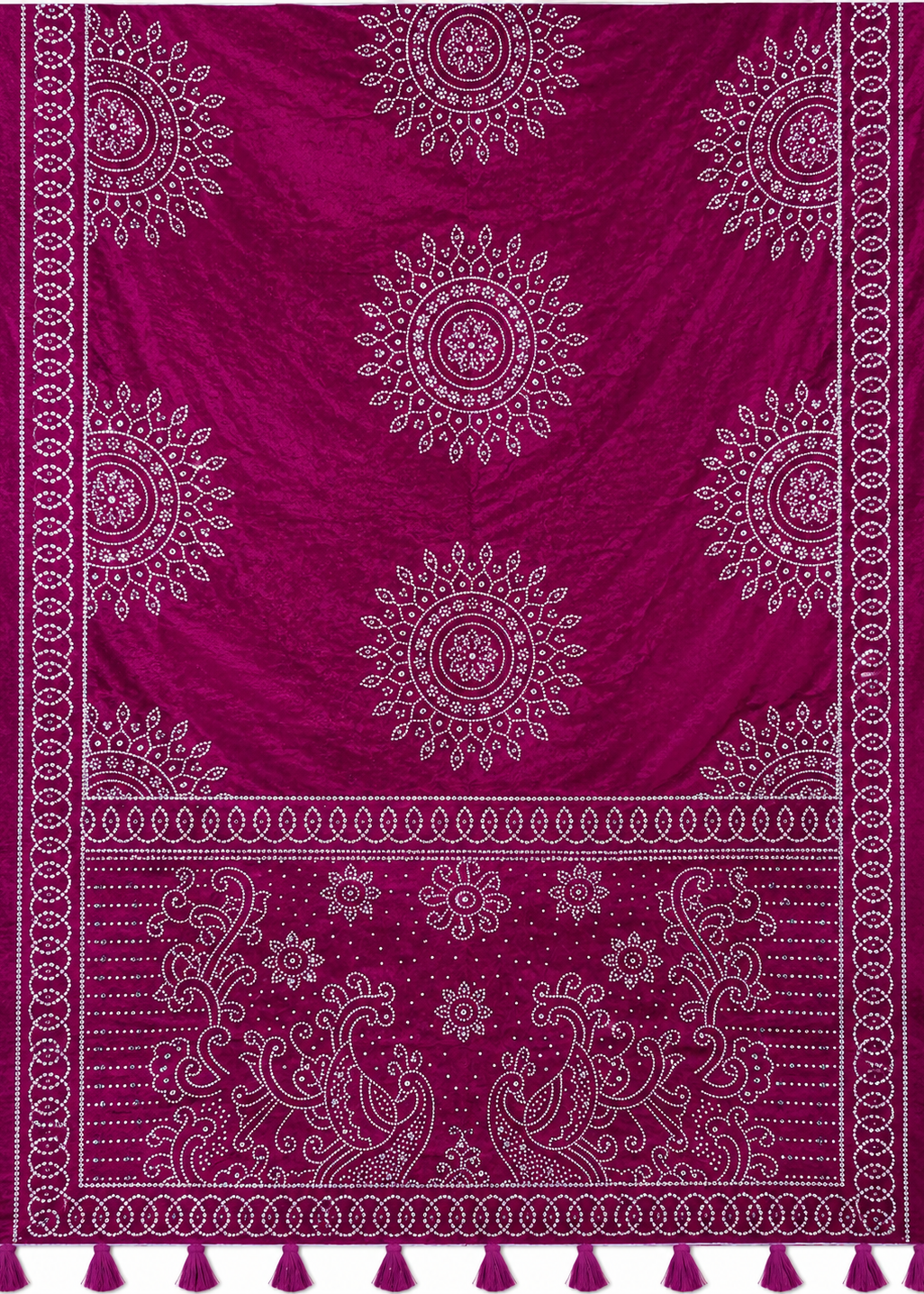 Royal Magenta Bandhani Inspired Satin Silk Saree with Tassel Pallu