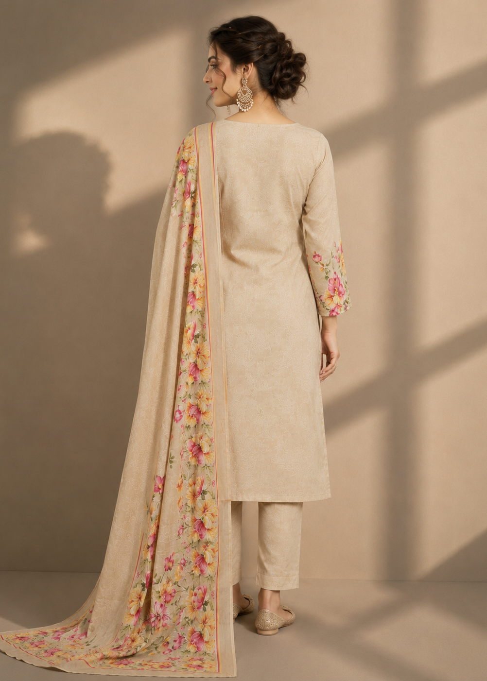 Ivory Bloom Floral Printed Cotton Kurta Set with Dupatta