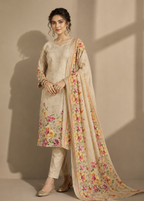 Ivory Bloom Floral Printed Cotton Kurta Set with Dupatta