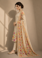 Ivory Bloom Floral Printed Cotton Kurta Set with Dupatta