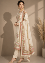 Ivory Gulnaar Floral Printed Kurta Set with Dupatta