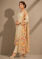 Ecru Floral Symphony Kurta Pant Set with Dupatta