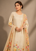 Ecru Floral Symphony Kurta Pant Set with Dupatta