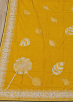 Sunlit Bloom Yellow Embroidered Viscose Silk Saree with Floral & Leaf Motifs