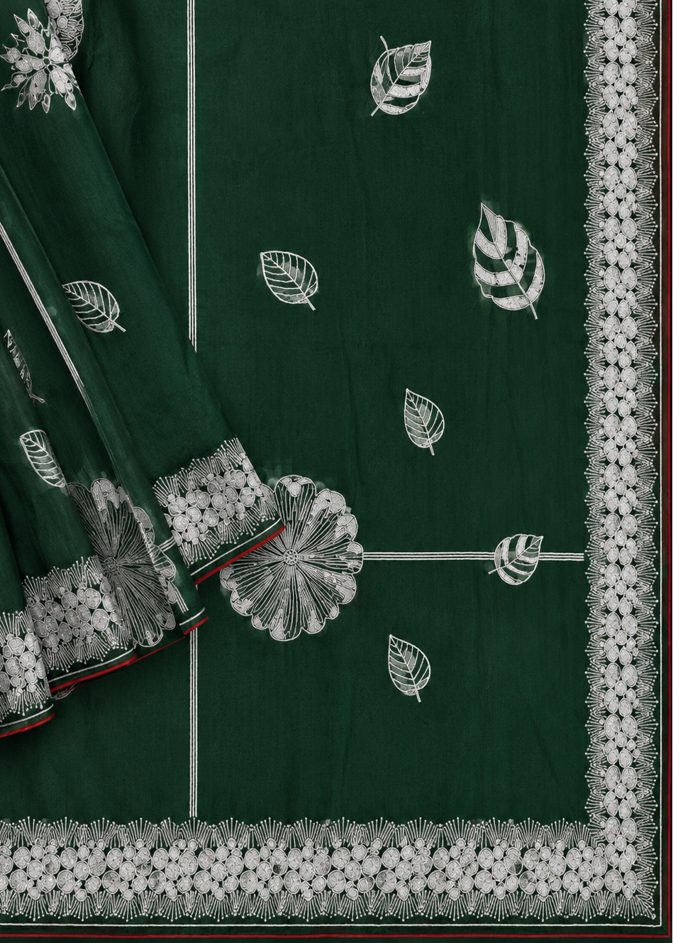 Emerald Bloom Green Silver Zari Embroidered Viscose Silk Saree