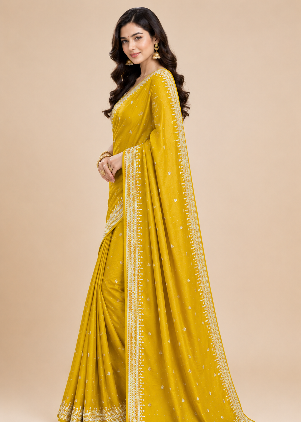 Sunlit Grace Yellow Silver Zari Buti Georgette Saree
