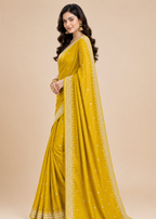 Sunlit Grace Yellow Silver Zari Buti Georgette Saree