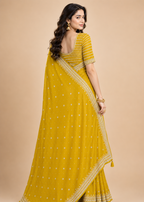 Sunlit Grace Yellow Silver Zari Buti Georgette Saree