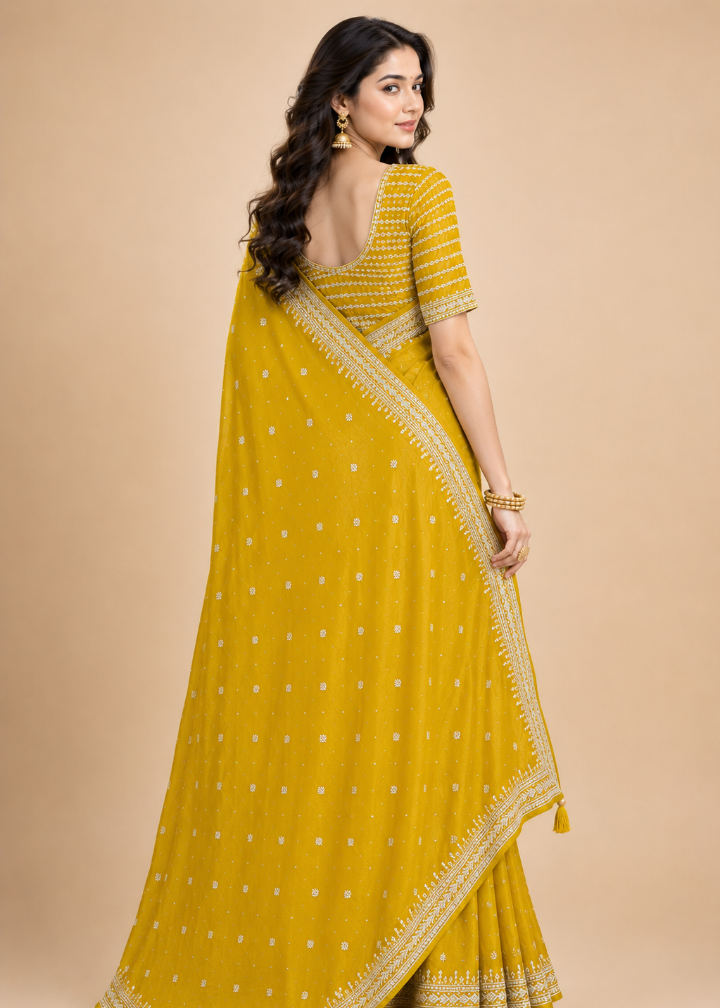 Sunlit Grace Yellow Silver Zari Buti Georgette Saree