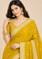 Sunlit Grace Yellow Silver Zari Buti Georgette Saree