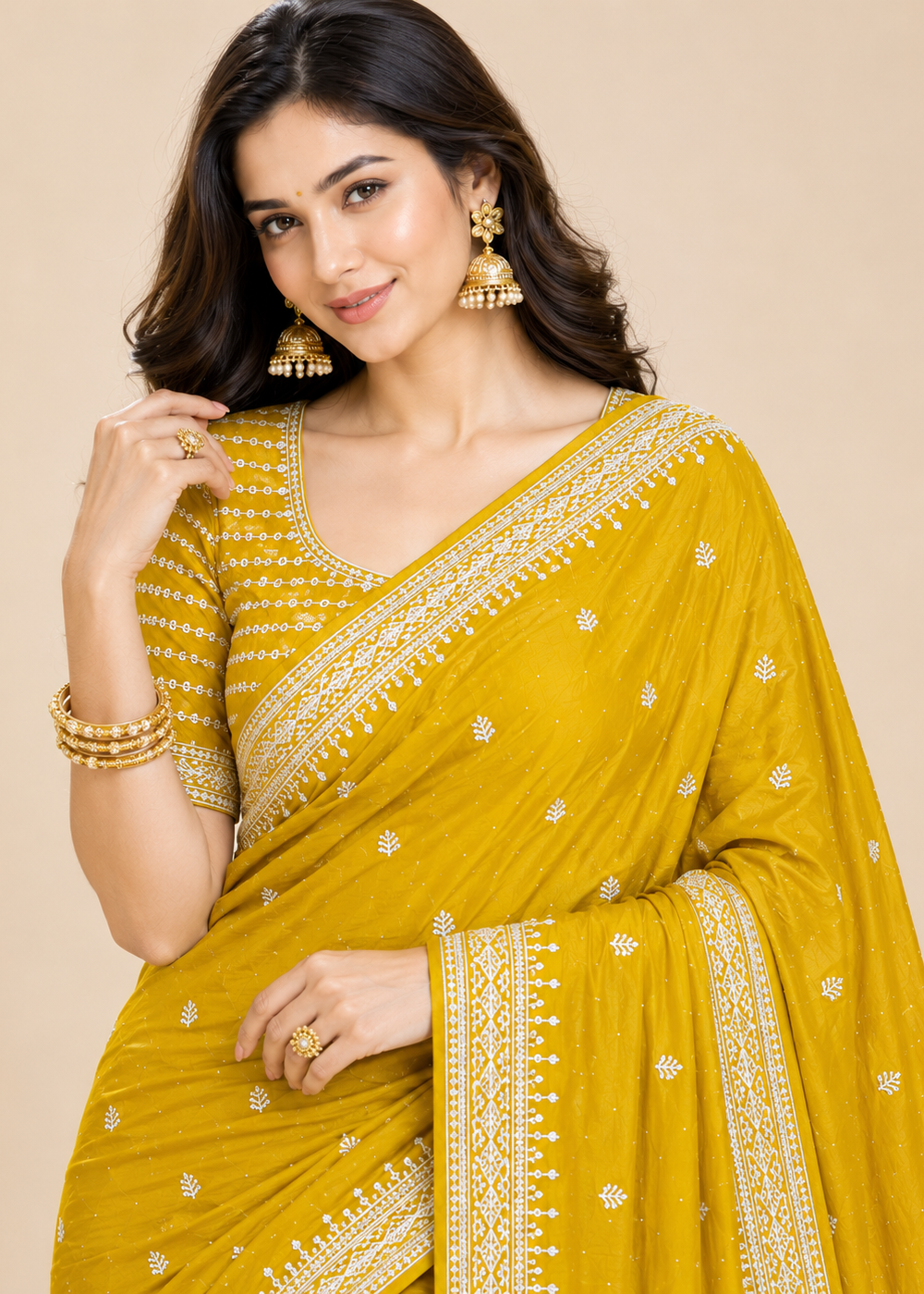 Sunlit Grace Yellow Silver Zari Buti Georgette Saree