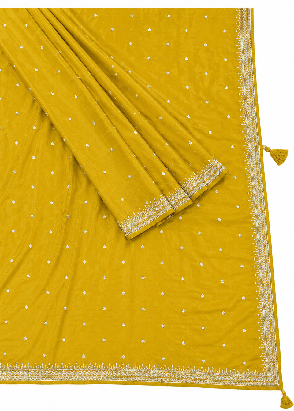 Sunlit Grace Yellow Silver Zari Buti Georgette Saree