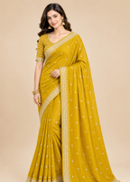 Sunlit Grace Yellow Silver Zari Buti Georgette Saree