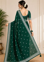 Emerald Grace Green Silver Zari Buti Georgette Saree