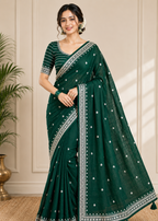 Emerald Grace Green Silver Zari Buti Georgette Saree