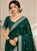 Emerald Grace Green Silver Zari Buti Georgette Saree
