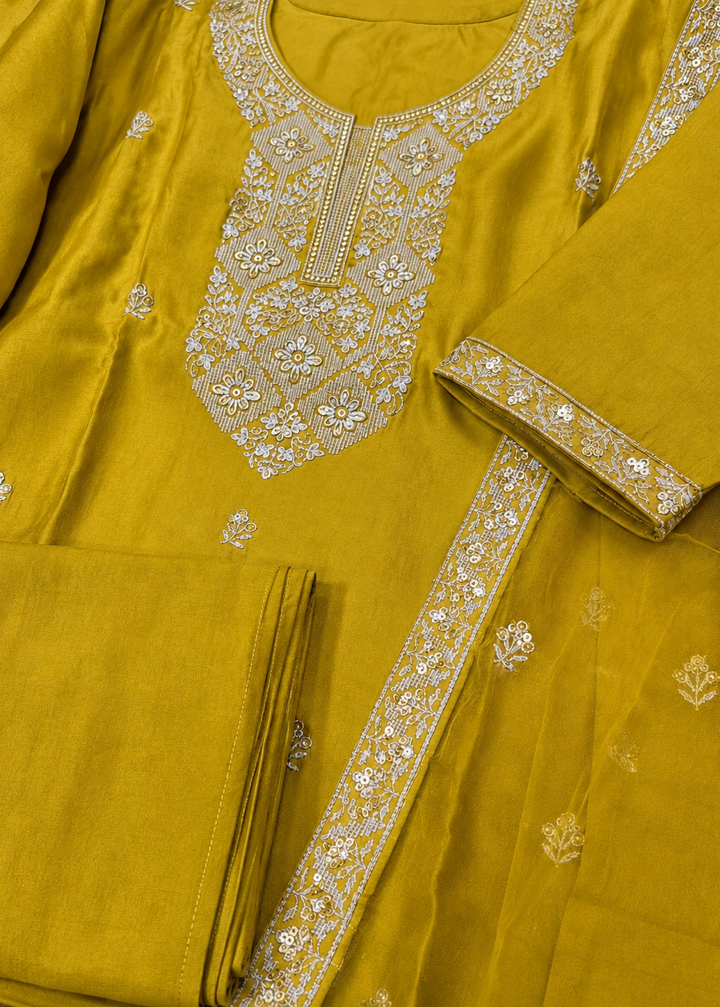 Sunshine Yellow Embroidered Kurta Set with Net Dupatta