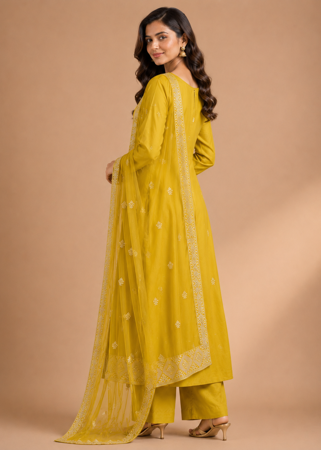 Sunshine Yellow Embroidered Kurta Set with Net Dupatta