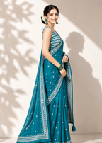 Azure Grace Blue Silver Zari Buti Georgette Saree