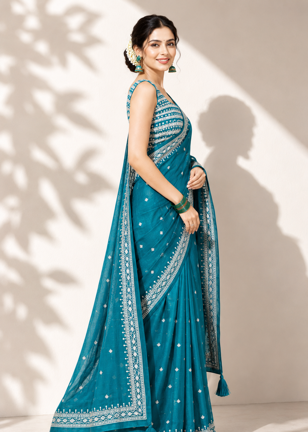 Azure Grace Blue Silver Zari Buti Georgette Saree