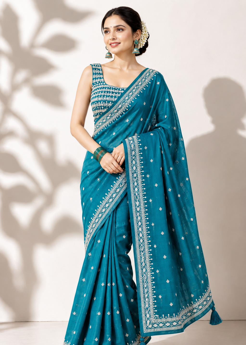 Azure Grace Blue Silver Zari Buti Georgette Saree