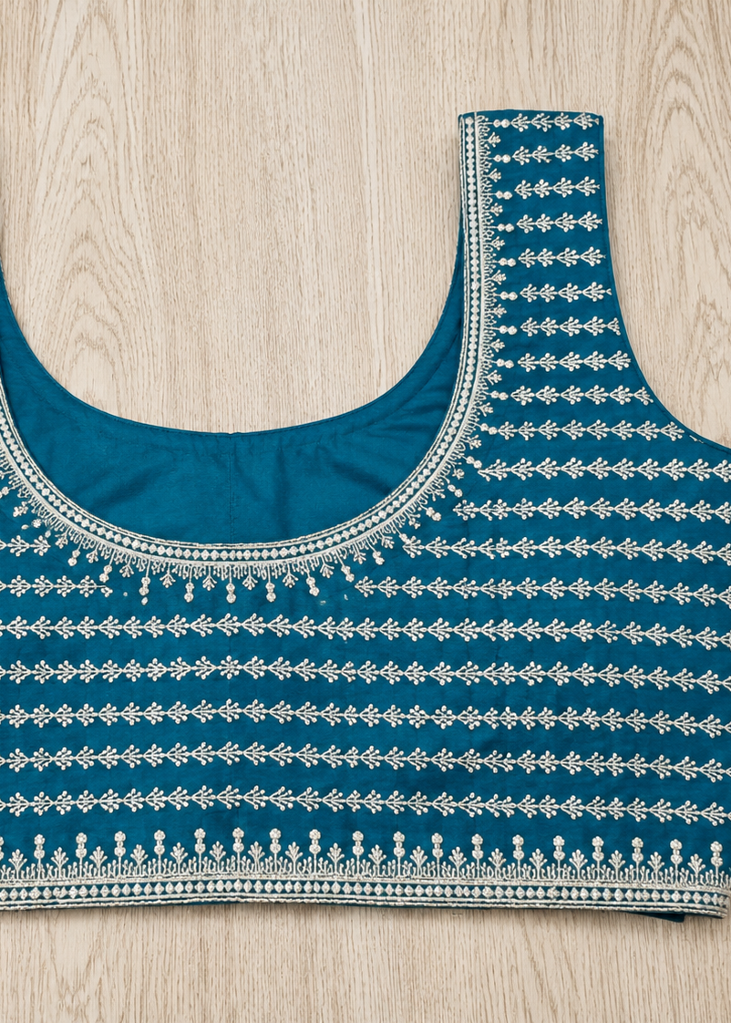 Azure Grace Blue Silver Zari Buti Georgette Saree