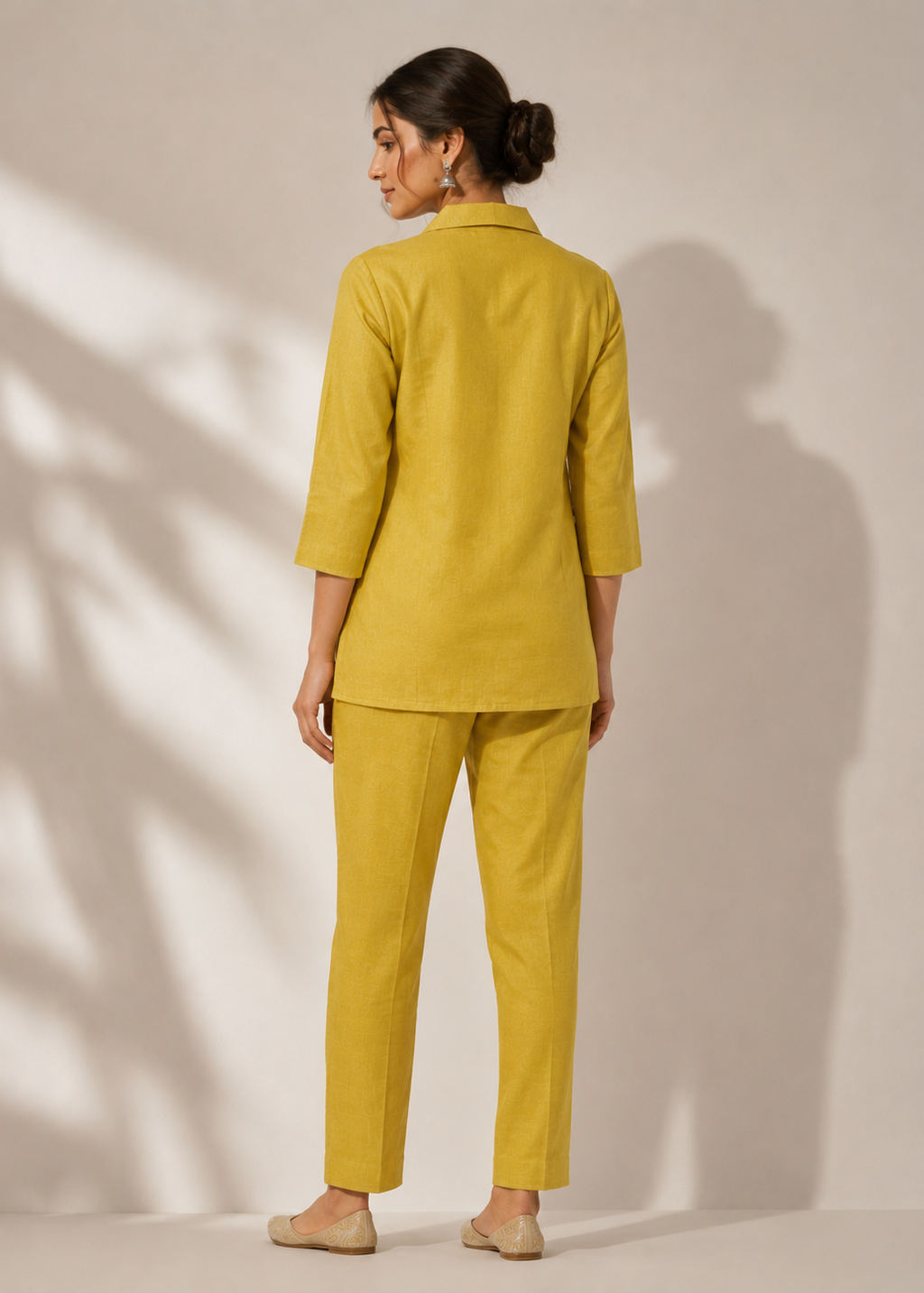 Mustard Yellow Vetican Co-Ord Set with Floral Embroidery