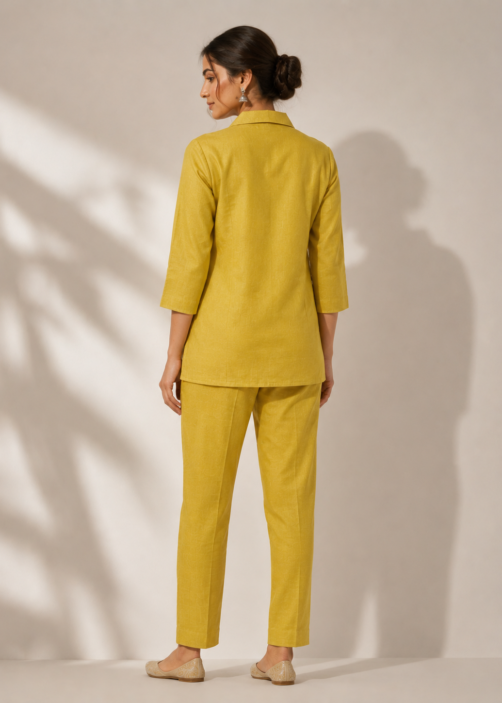 Mustard Yellow Vetican Co-Ord Set with Floral Embroidery